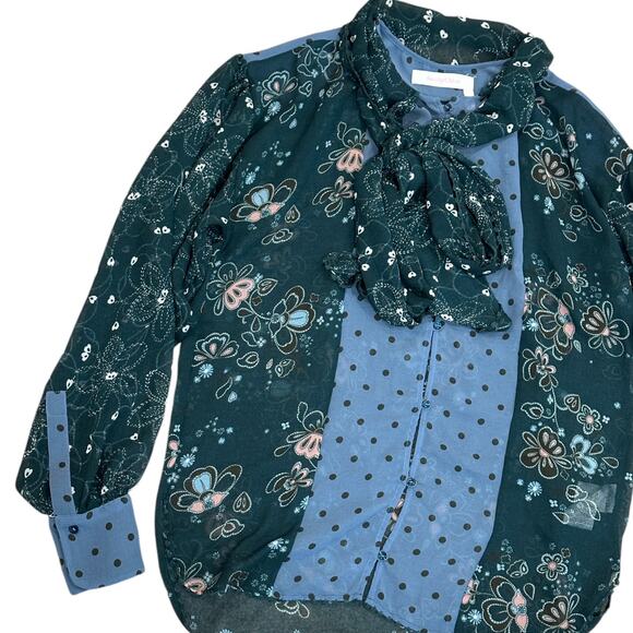 See By Chloe Frosty Green Scarf Neck Blouse - Picture 7 of 10